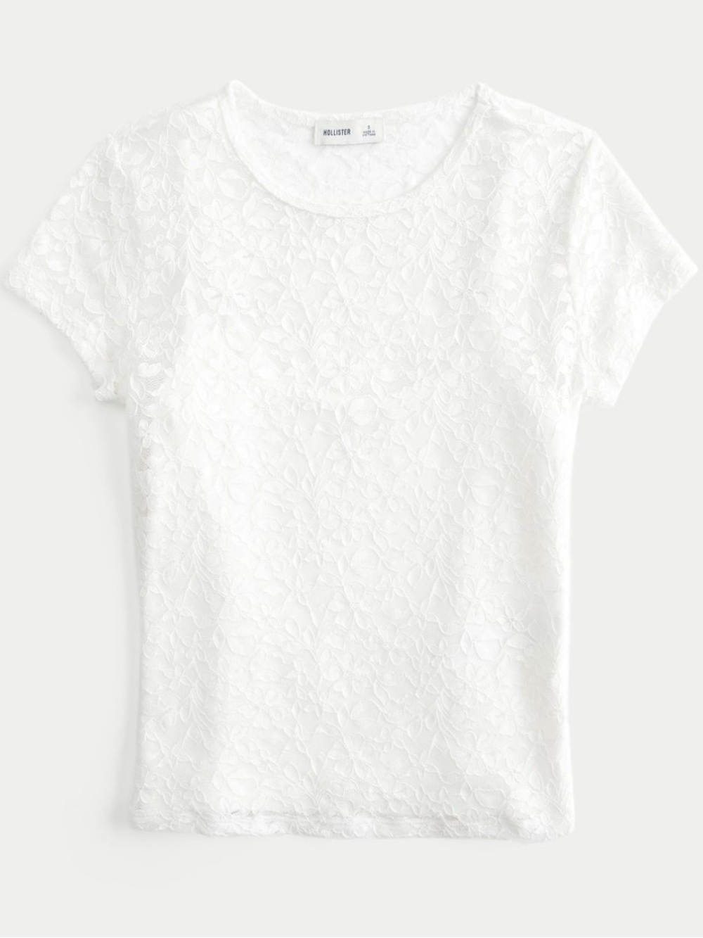 Hollister White Floral Lace Short Sleeve Tee